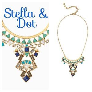 Stella & Dot Mosaic Stone Tile Statement Necklace Blue